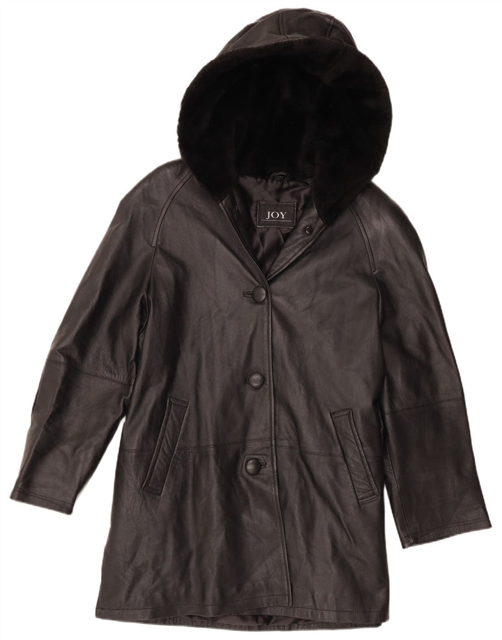 Joy Dame Hætte Oversized Læderfrakke EU 40 Medium Sort