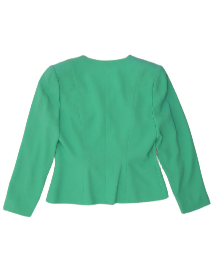 VINTAGE Womens Crop 1 Button Blazer Jacket UK 14 Medium Green Polyester
