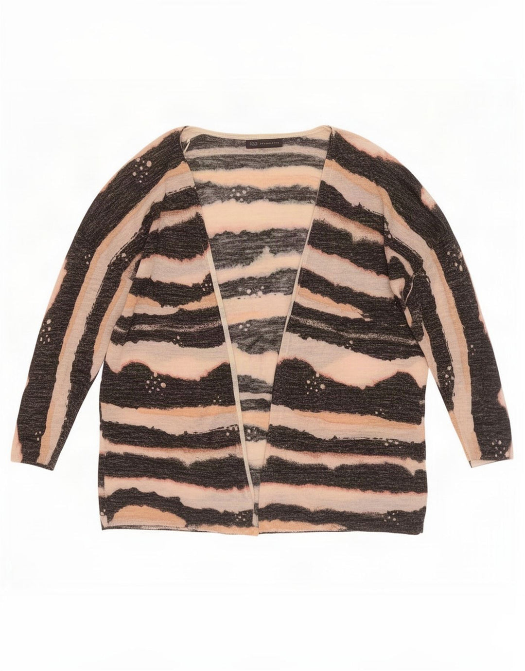 Marks & Spencer Dame Oversized Cardigan Sweater UK 16 Stor Sort Stribet
