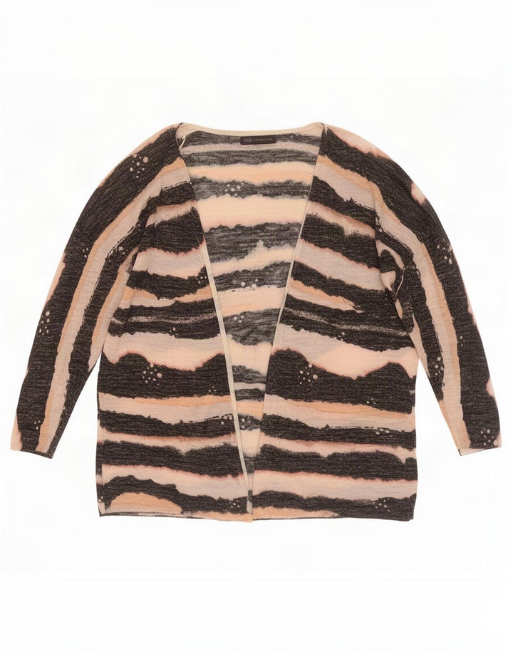 Marks & Spencer Dame Oversized Cardigan Sweater UK 16 Stor Sort Stribet