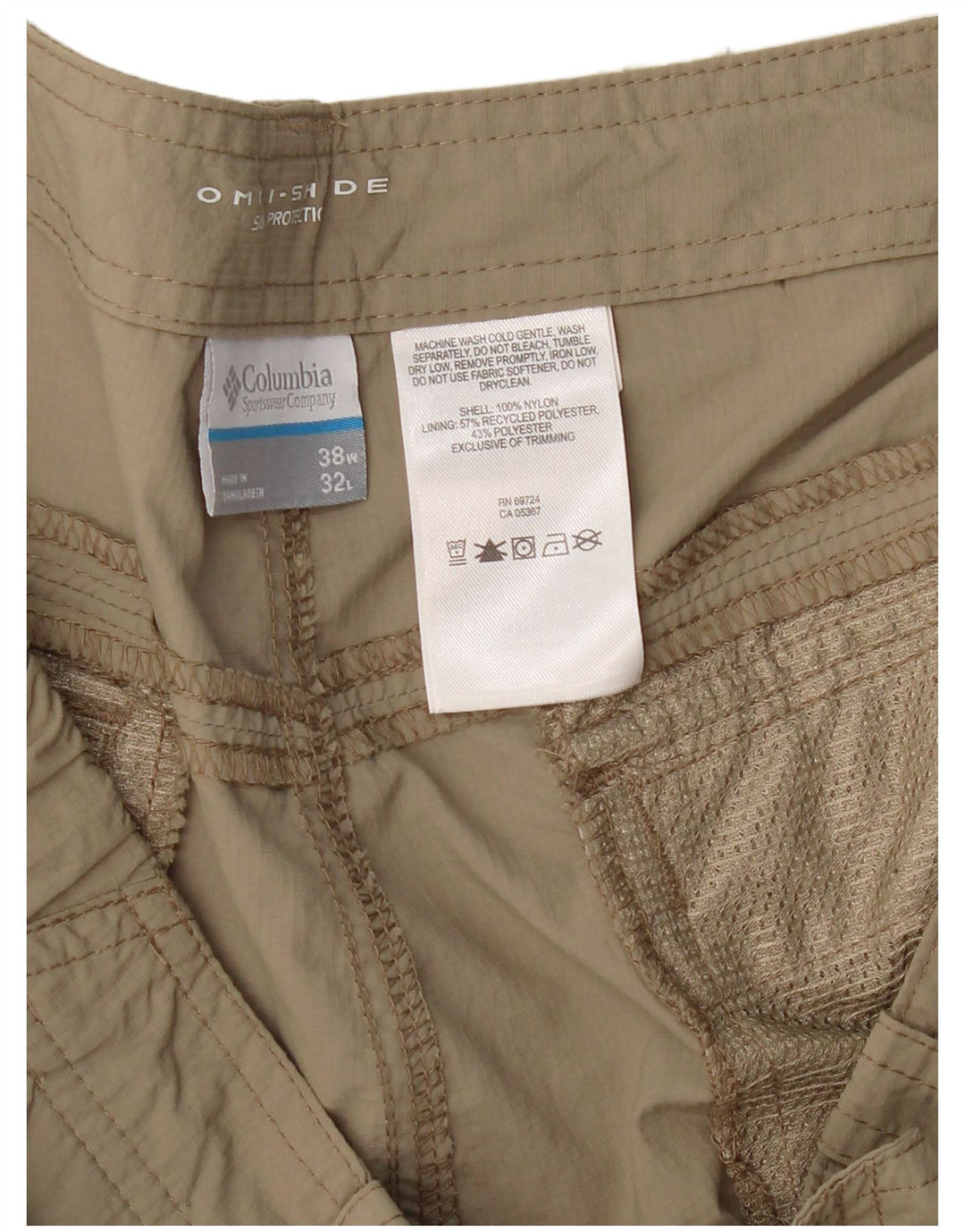 COLUMBIA Herre Omni-Shade Straight Cargo Bukser W38 L32 Beige Nylon
