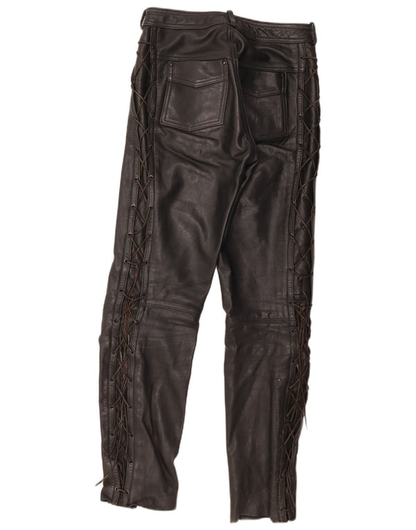 Vintage Herre Motorstyle Læderbukser IT 48 Medium W30 L31 Sort Læder