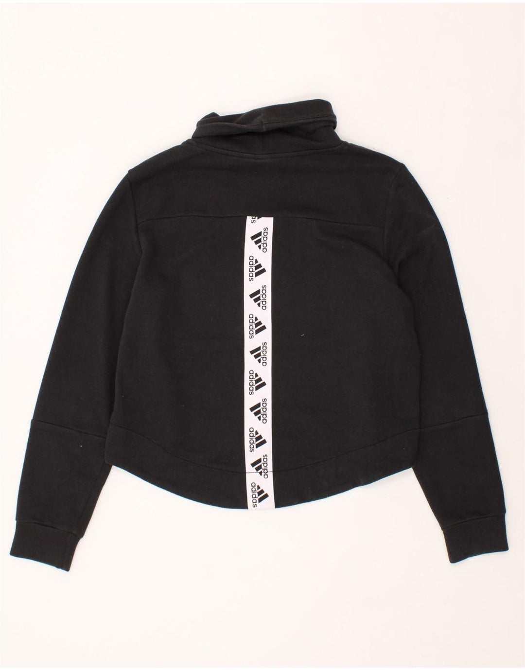 ADIDAS Womens Graphic Roll Neck Sweatshirt Jumper UK 8/10 Small Black Vintage Adidas and Second-Hand Adidas from Messina Hembry 