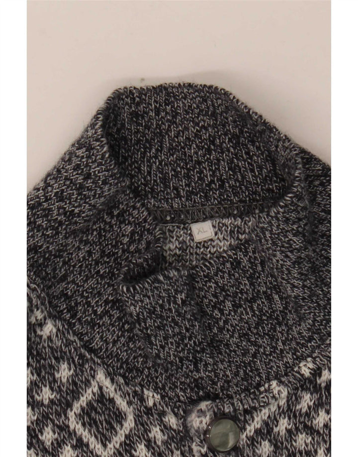 Vintage Herre Polo Neck Jumper Sweater XL Grå Argyle/Diamond