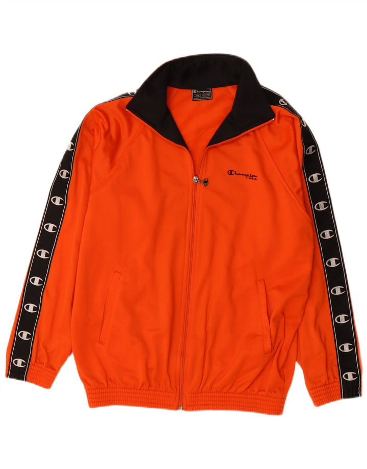 CHAMPION Boys Graphic Tracksuit Top Jacket 13-14 Years Orange Colourblock