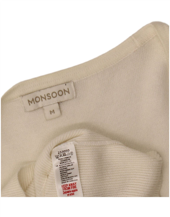 MONSOON dame cardigan sweater med 3/4 ærmer UK 12 medium hvid bomuld