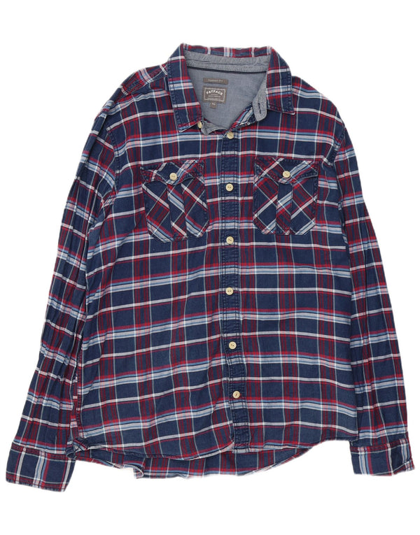 Fat Face Herre Classic Fit Flanellskjorte XL Blå Ternet Bomuld