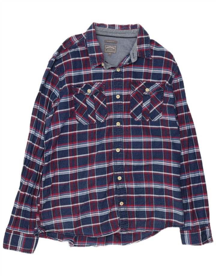 Fat Face Herre Classic Fit Flanellskjorte XL Blå Ternet Bomuld