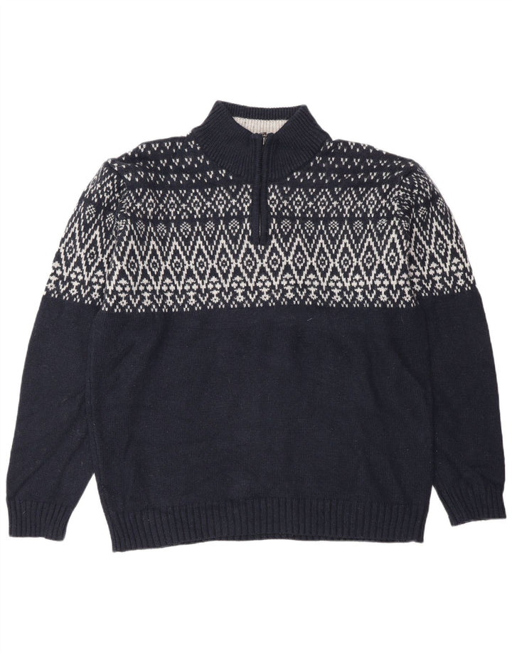 Marks & Spencer Herre Blue Harbor Zip Neck Jumper Sweater Large Navy Blue