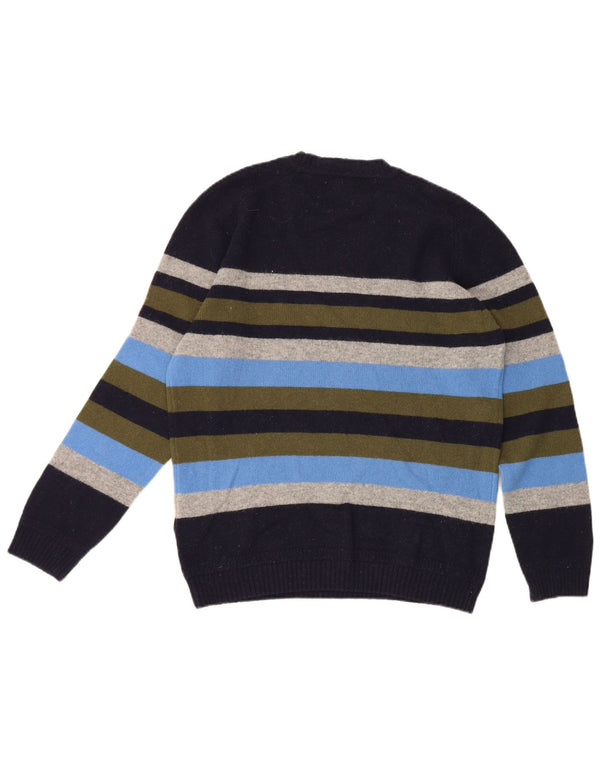 Gant Dame Crew Neck Jumper Sweater UK 16 Large Navy Blue stribet uld