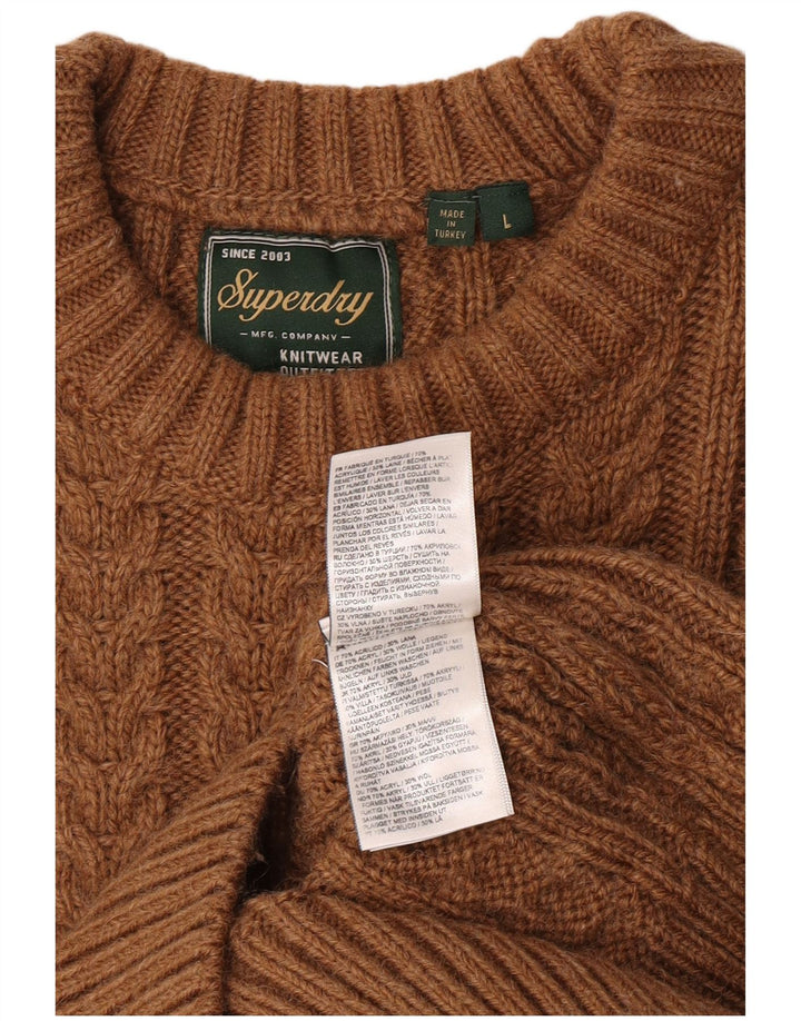 Superdry Herre sweater med rund hals, stor brun akryl