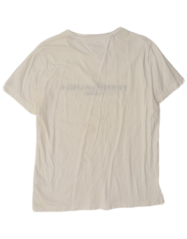 Tommy Hilfiger Dame Grafisk T-Shirt Top UK 16 Stor Hvid Bomuld
