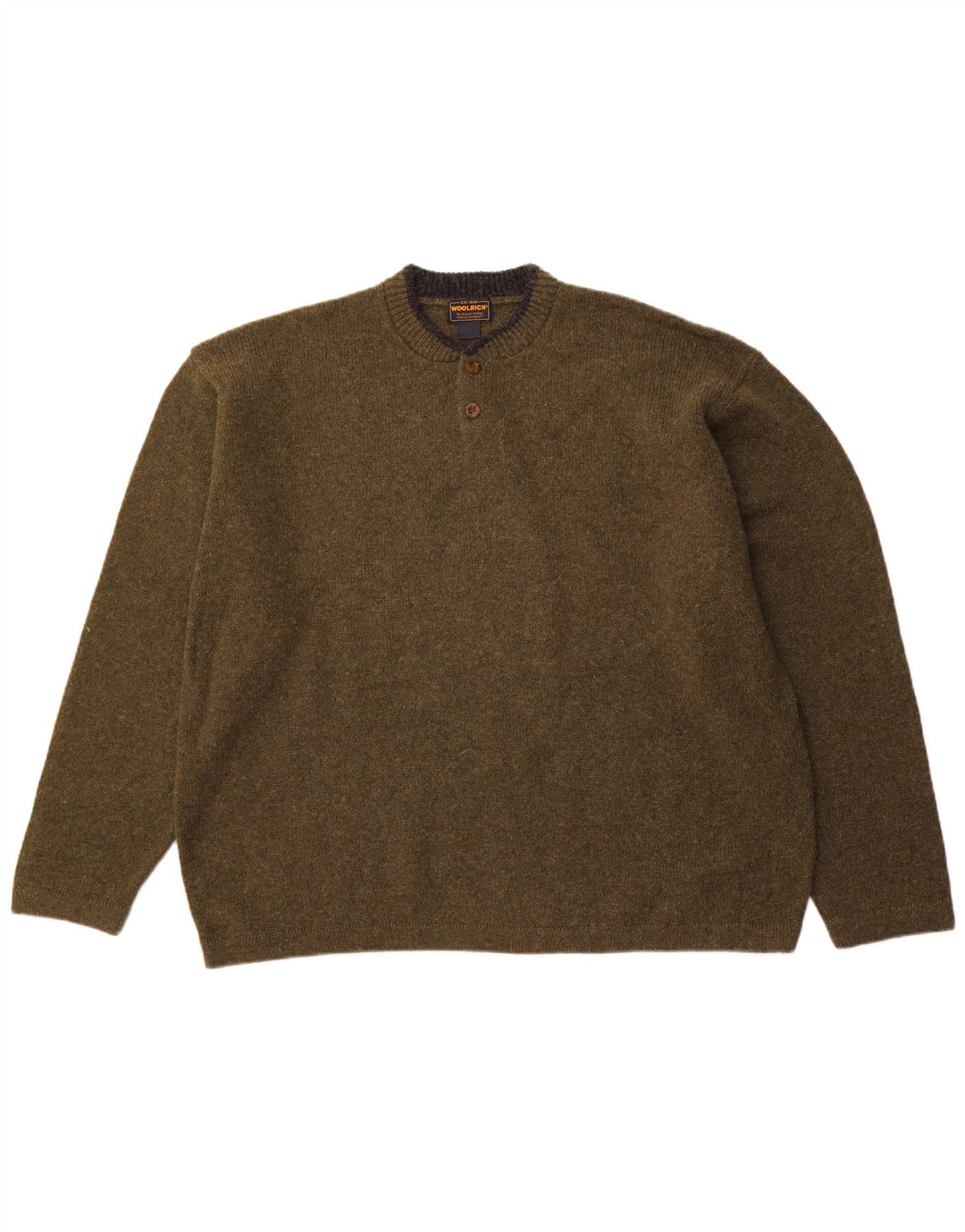 WOOLRICH Herre Button Neck Jumper Sweater 2XL Khaki Wool