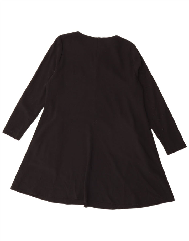 Marks & Spencer Dame Langærmet A-line Kjole UK 14 Stor sort polyester