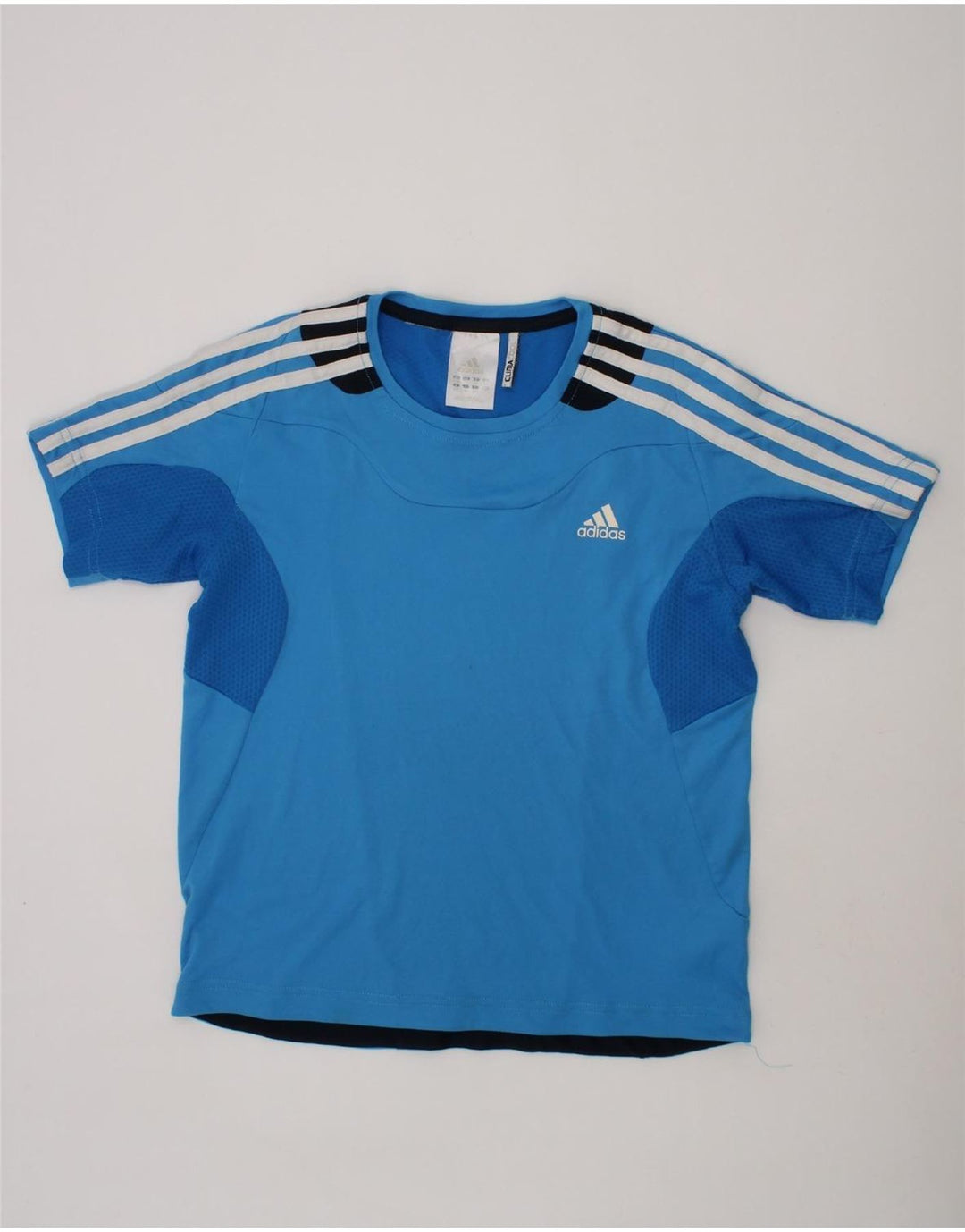ADIDAS Boys Climacool T-Shirt Top 9-10 Years Blue Colourblock Polyester Vintage Adidas and Second-Hand Adidas from Messina Hembry 