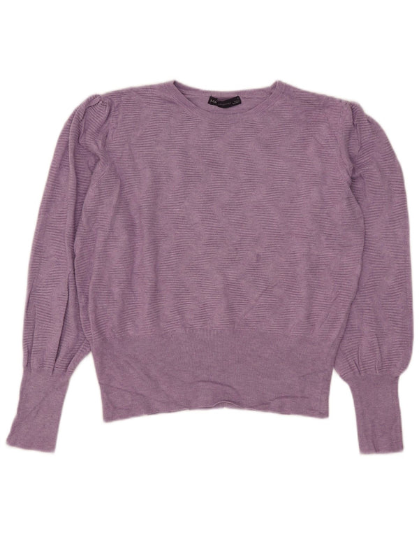 Marks & Spencer Dame Crop Crew Neck Jumper Sweater UK 16 Large Purple