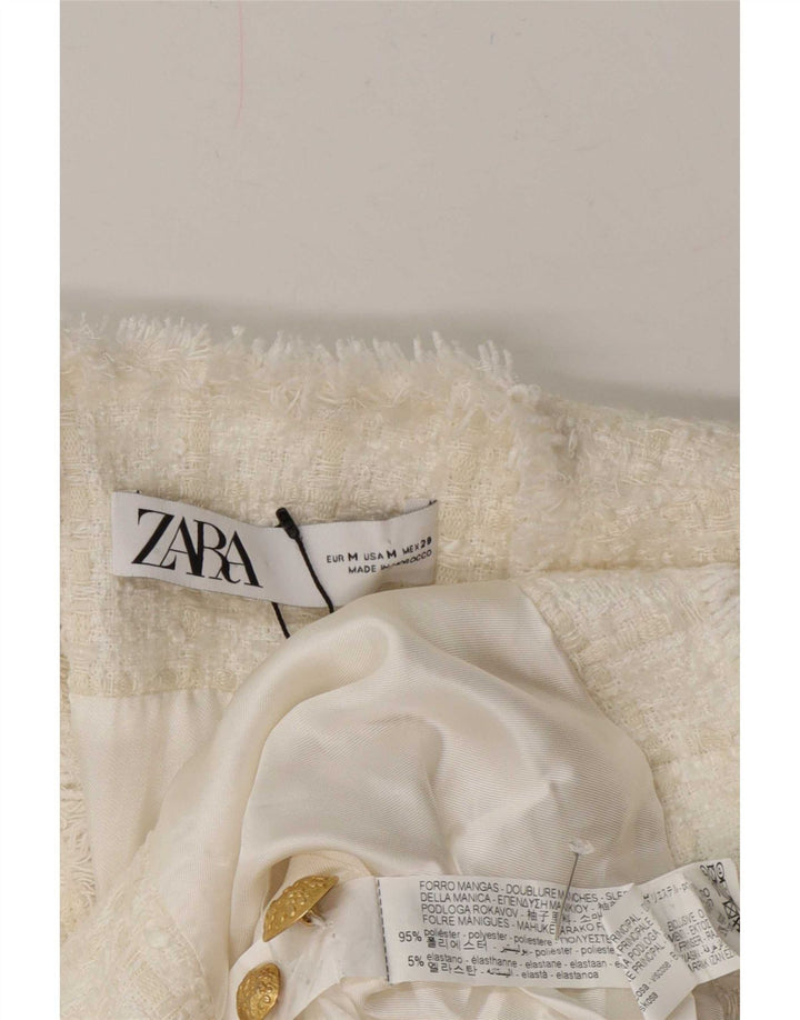 Zara Dame Dobbeltradet Blazer Jacket UK 12 Medium White Check