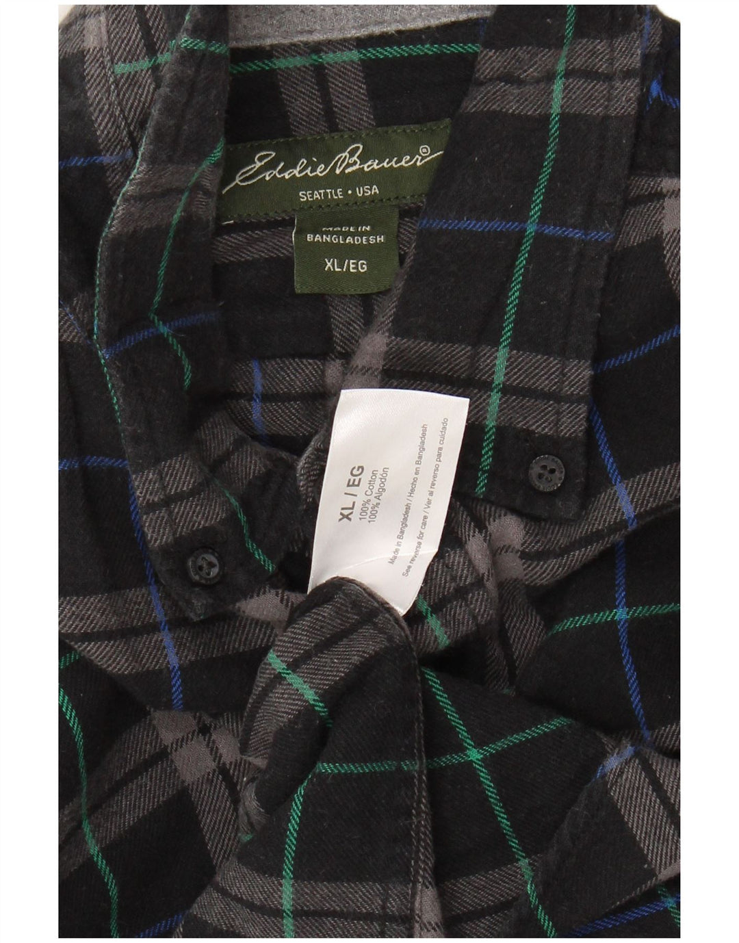 EDDIE BAUER Flanellskjorte til mænd XL sort ternet bomuld