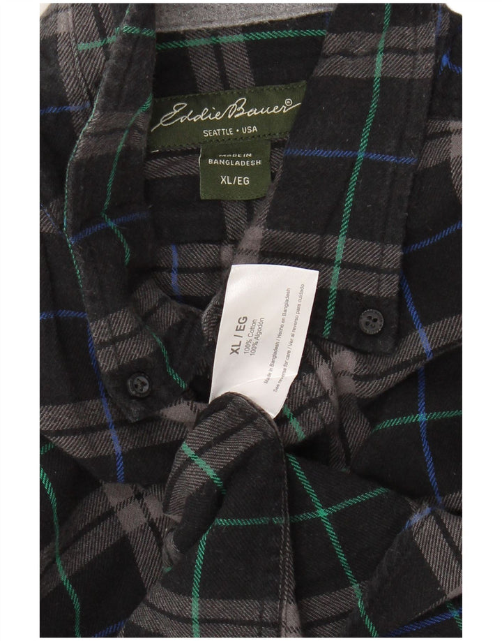EDDIE BAUER Flanellskjorte til mænd XL sort ternet bomuld