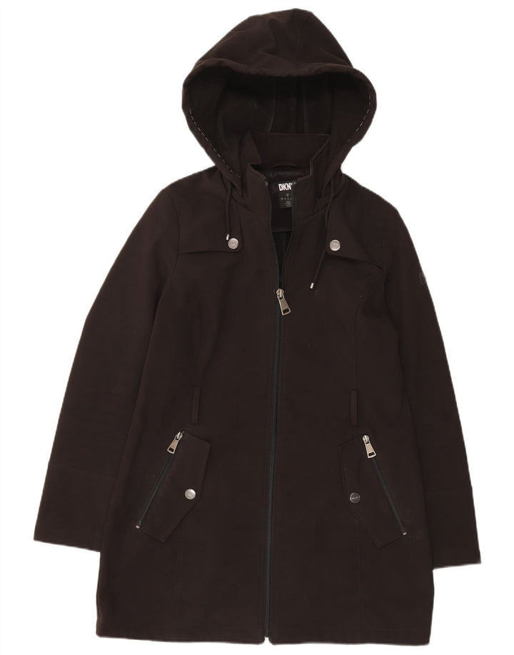 Dkny Dame Hætte Oversized Windbreaker Coat UK 10 Small Black Polyester