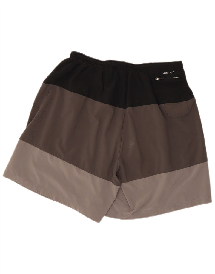 Nike Dame Dri Fit Sports Shorts UK 14 Large Grå Colourblock Polyester