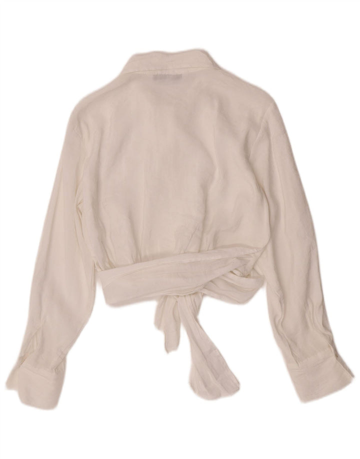 Zara Womens Crop Wrap Shirt UK 16 Large White Modal