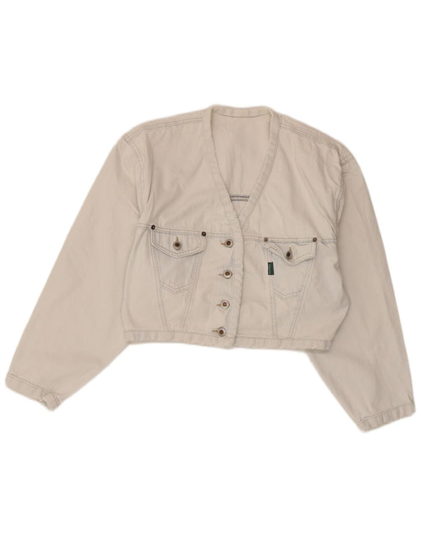 Kenny S Womens Crop Oversized Denim Jacket UK 10 Small White Cotton