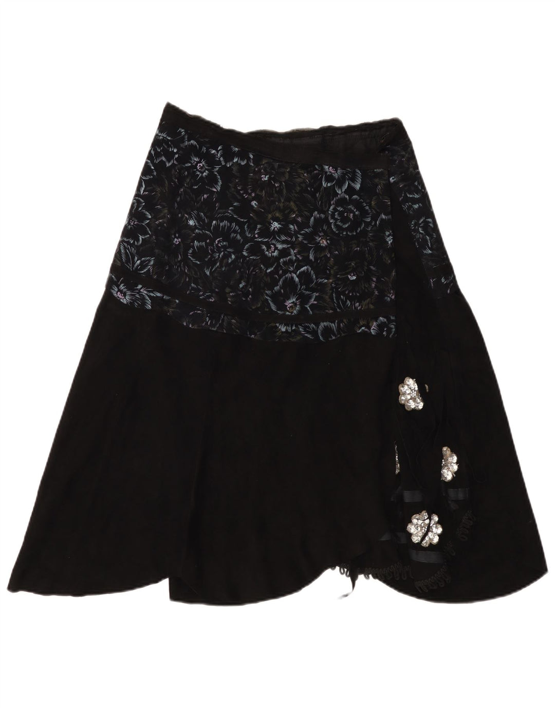 VINTAGE slå-om nederdel til kvinder W30 Medium Black Floral