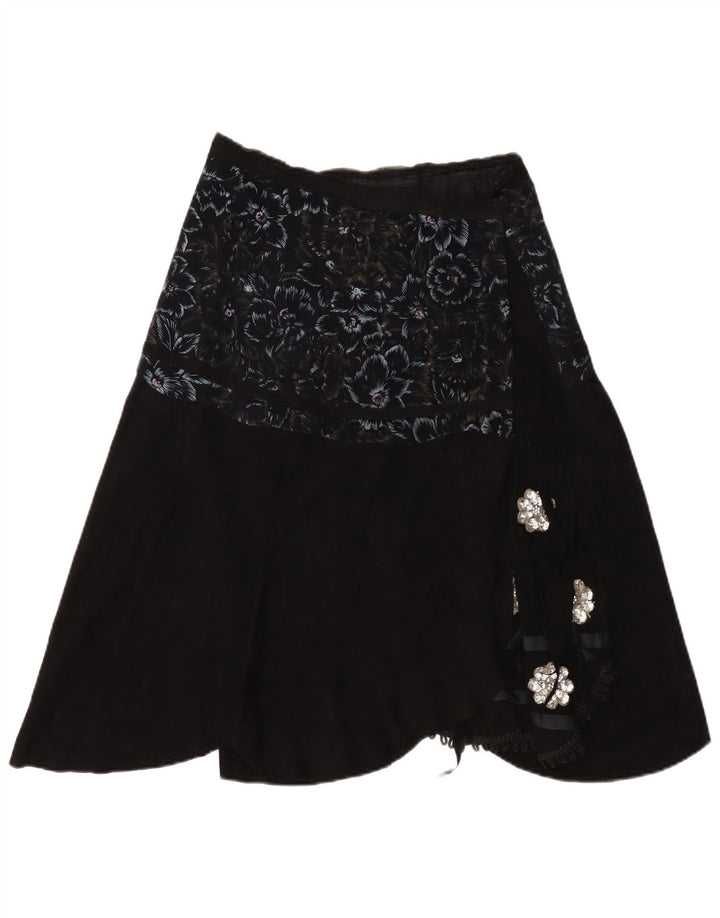 VINTAGE slå-om nederdel til kvinder W30 Medium Black Floral