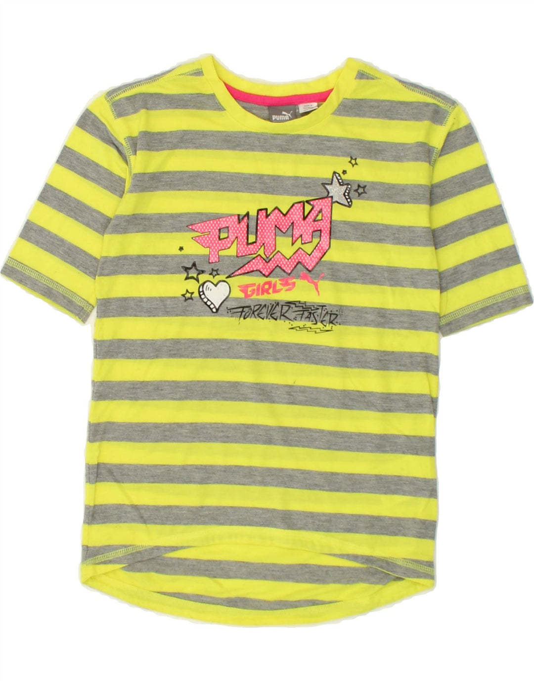 PUMA Girls Graphic Top 3/4 Sleeve 6-7 Years Small Yellow Striped Polyester Vintage Puma and Second-Hand Puma from Messina Hembry 