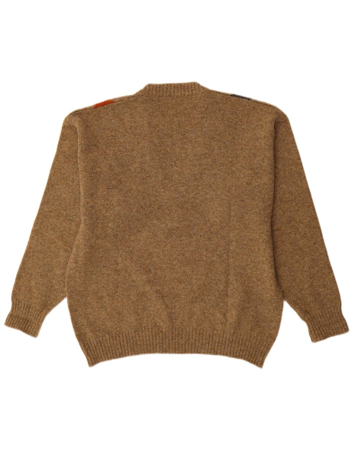Vintage Herre V-hals sweater Medium Brun Argyle/Diamond