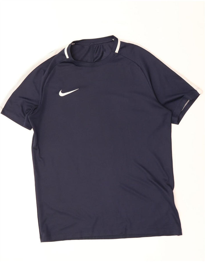NIKE Herre Dri Fit T-shirt Top Stor marineblå Colourblock Polyester