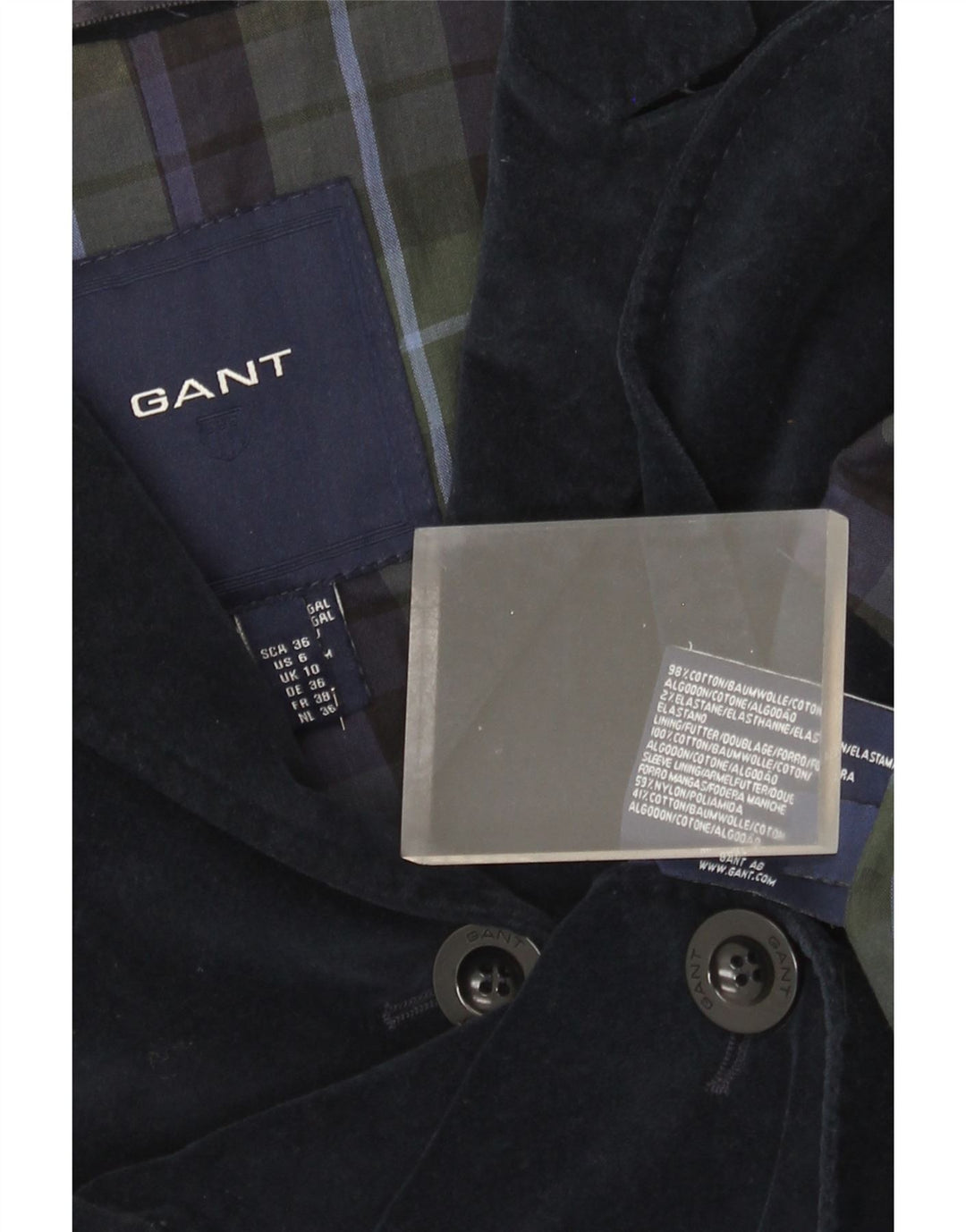 Gant Dame 3 Button Velvet Blazer Jacket UK 10 Small Navy Blue Bomuld