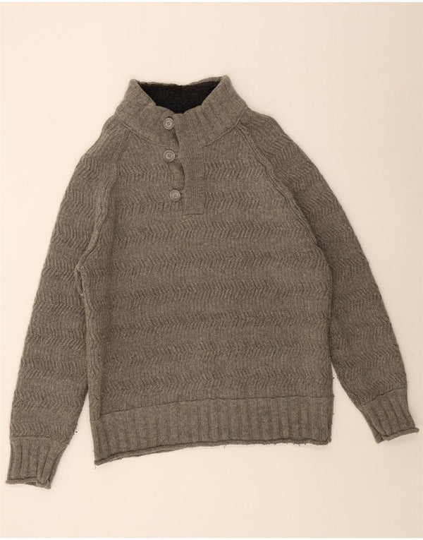 FED FACE Herre Button Neck Jumper Sweater 2XL Grå Sildebensuld