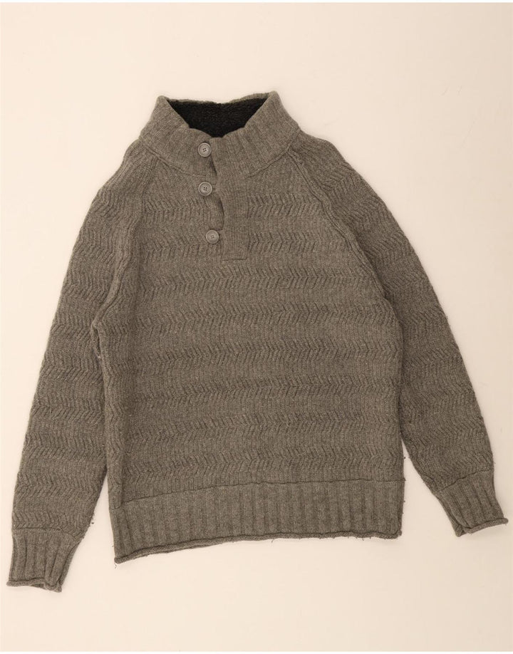 FED FACE Herre Button Neck Jumper Sweater 2XL Grå Sildebensuld