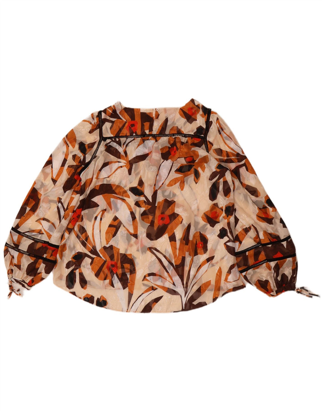 Massimo Dutti Dame Se Through Bluse Top EU 42 Large Beige Floral