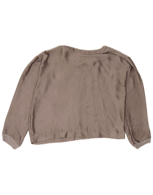 Zara Womens Crop Langærmet Bluse Top UK 14 Medium Grey