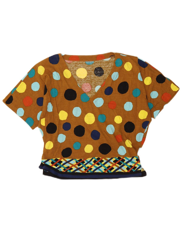 Vintage damebluse top UK 16 store brune polka prikker