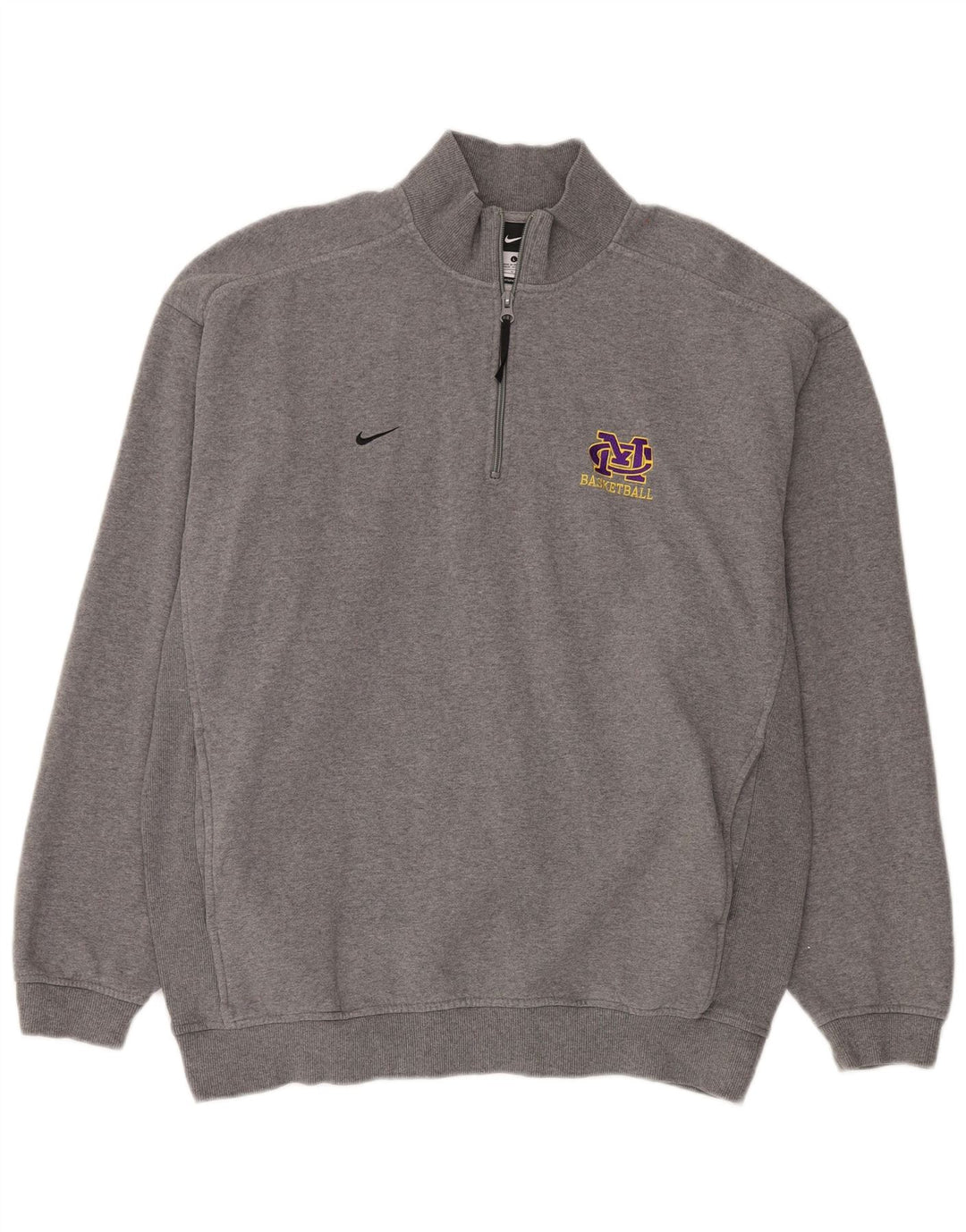 Nike Sweatshirt med lynlås til mænd, stor, grå flækket bomuld