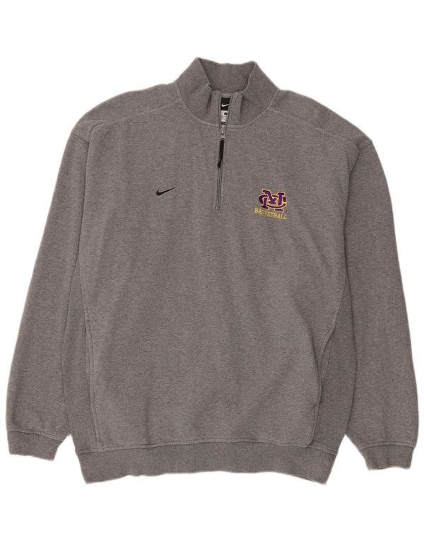 Nike Mens Zip Neck Sweatshirt Jumper Large Grey Flecked Cotton