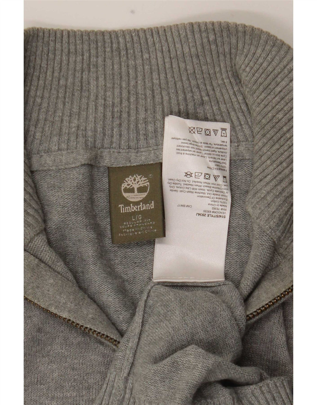 Timberland Herre Regular Fit Zip Neck Jumper Sweater Stor Grå Bomuld