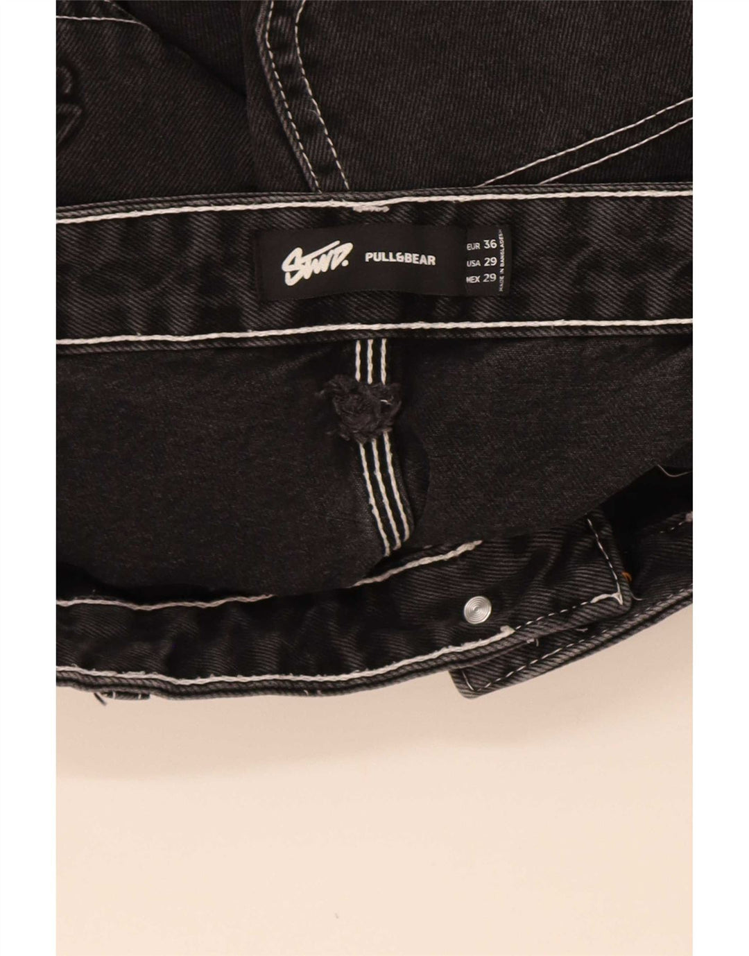 Pull & Bear Herre STWD Cargo Denim Shorts EU 36 Small W29 Black Bomuld