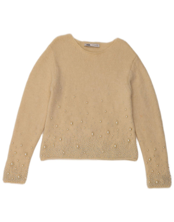 Zara Womens Crop Boat Neck Jumper Sweater UK 10 Small Off White Plettet