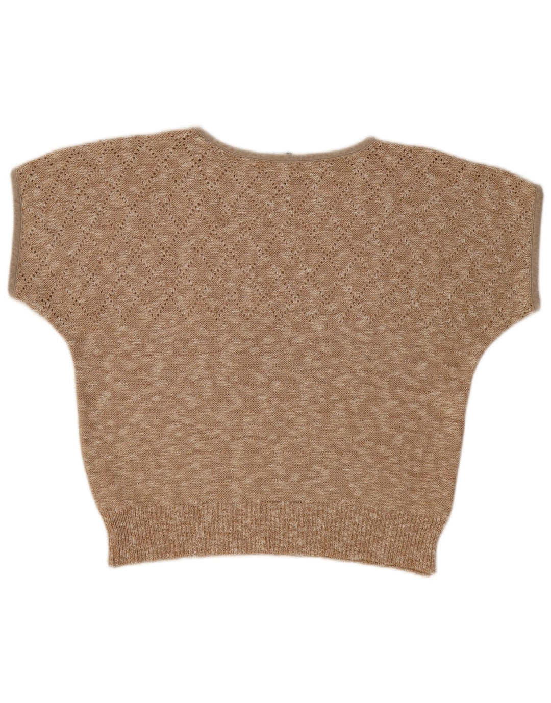 Vintage kvinders kortærmet bådhals sweater UK 14 Medium Beige