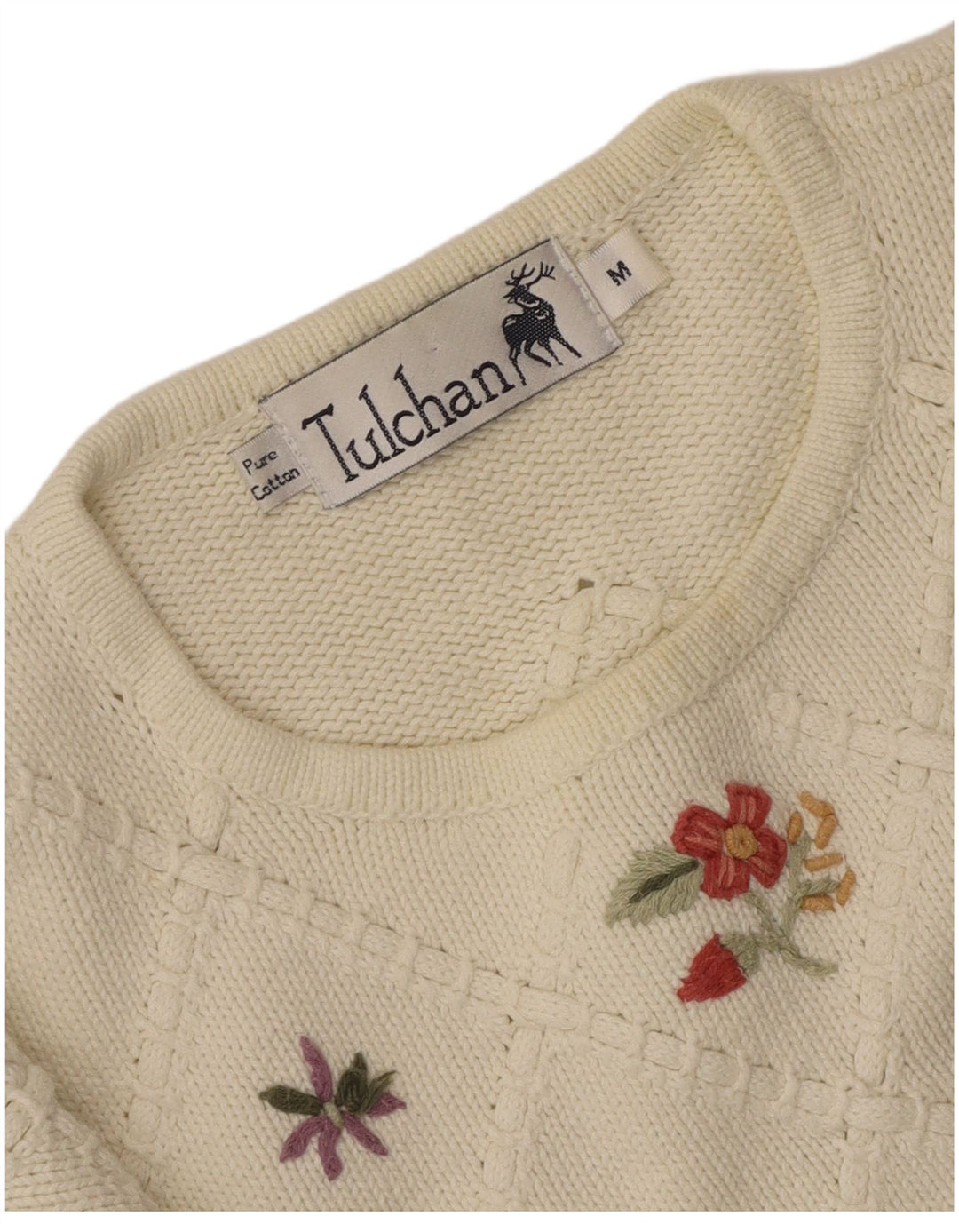 TULCHAN Dame sweater med rund hals DK 14 Medium White Floral Bomuld