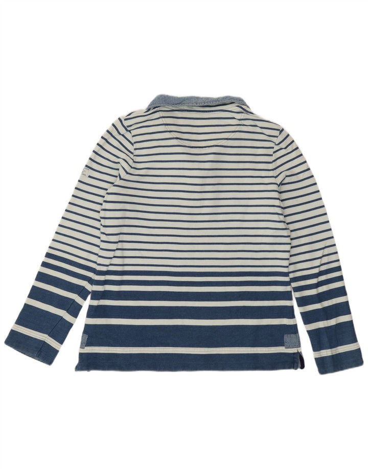Joules Dame Button Neck Sweatshirt Jumper UK 12 Medium Blue Striped