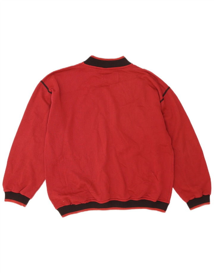 Vintage Herre grafisk sweatshirt Jumper Medium Rød Colourblock Bomuld