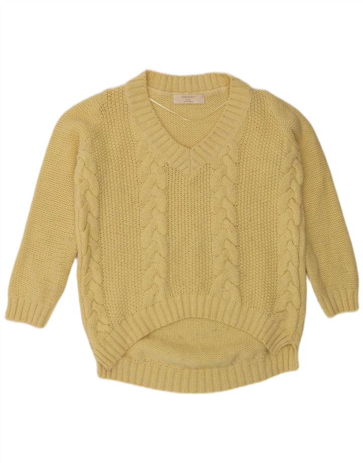 Zara Dame V-hals sweater UK 14 Medium Gul