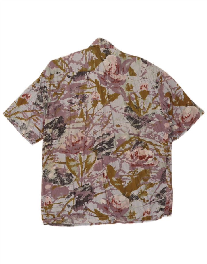 Vintage kortærmet herreskjorte XL flerfarvet blomster