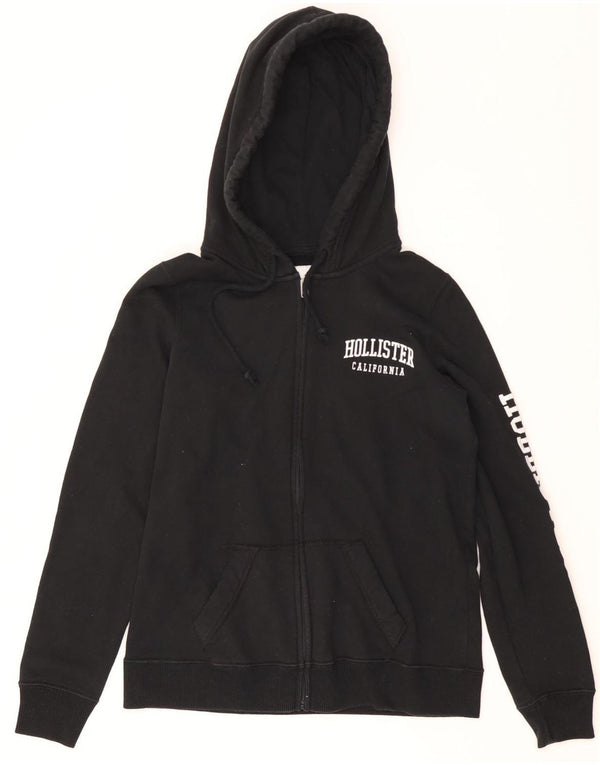 HOLLISTER Grafisk hættetrøje med lynlås til kvinder UK 12 Medium Sort bomuld